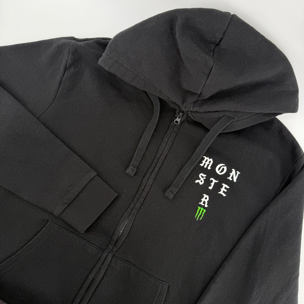 Monster Energy Zip Up Heavyweight Hoodie Mens L Black Gothic Unleash The Beast